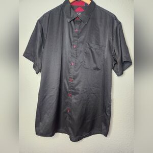 Flex Luxury Collection Silk-looking Black Shirt with Red Accents Men's XL Tall